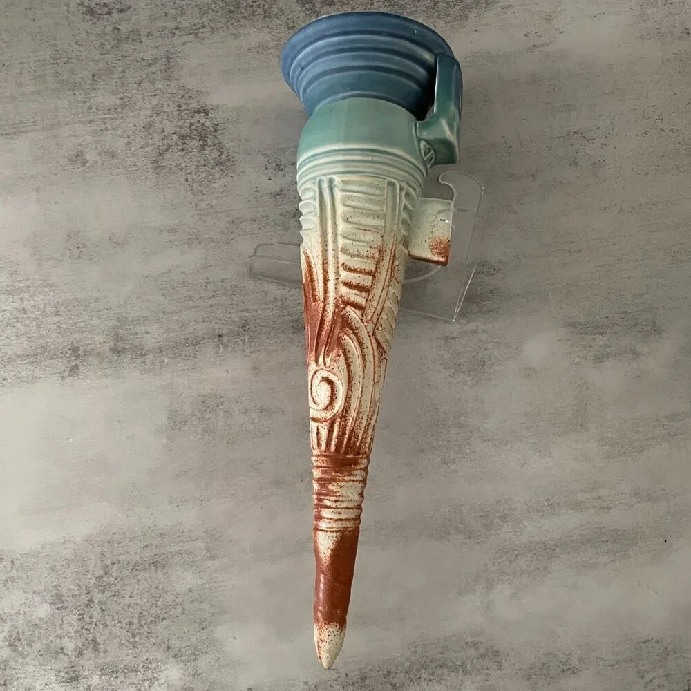 Stephen Fabrico Studio Art Pottery Hand Carved Multicolor Glaze Wall Pocket 15